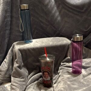 Purple and Blue Plastic Water Bottles & Acrylic Tumbler